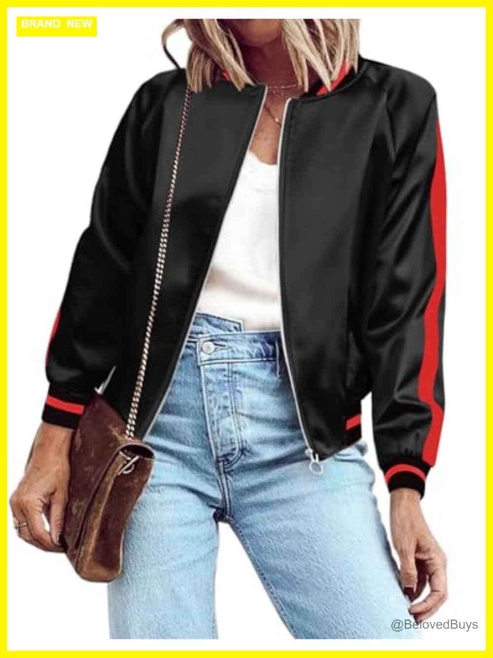 Women's Lightweight Zip Up Bomber Jacket Striped Casual Windbreaker Coat